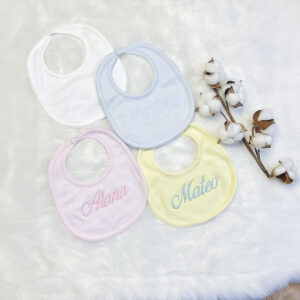 Personalized Pima Cotton Bib – White / Yellow / Pink / Blue