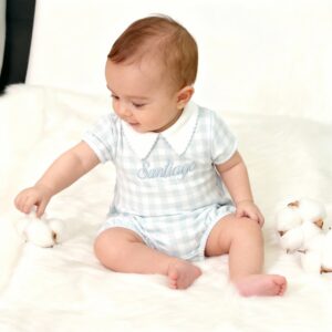 Baby blue gingham romper